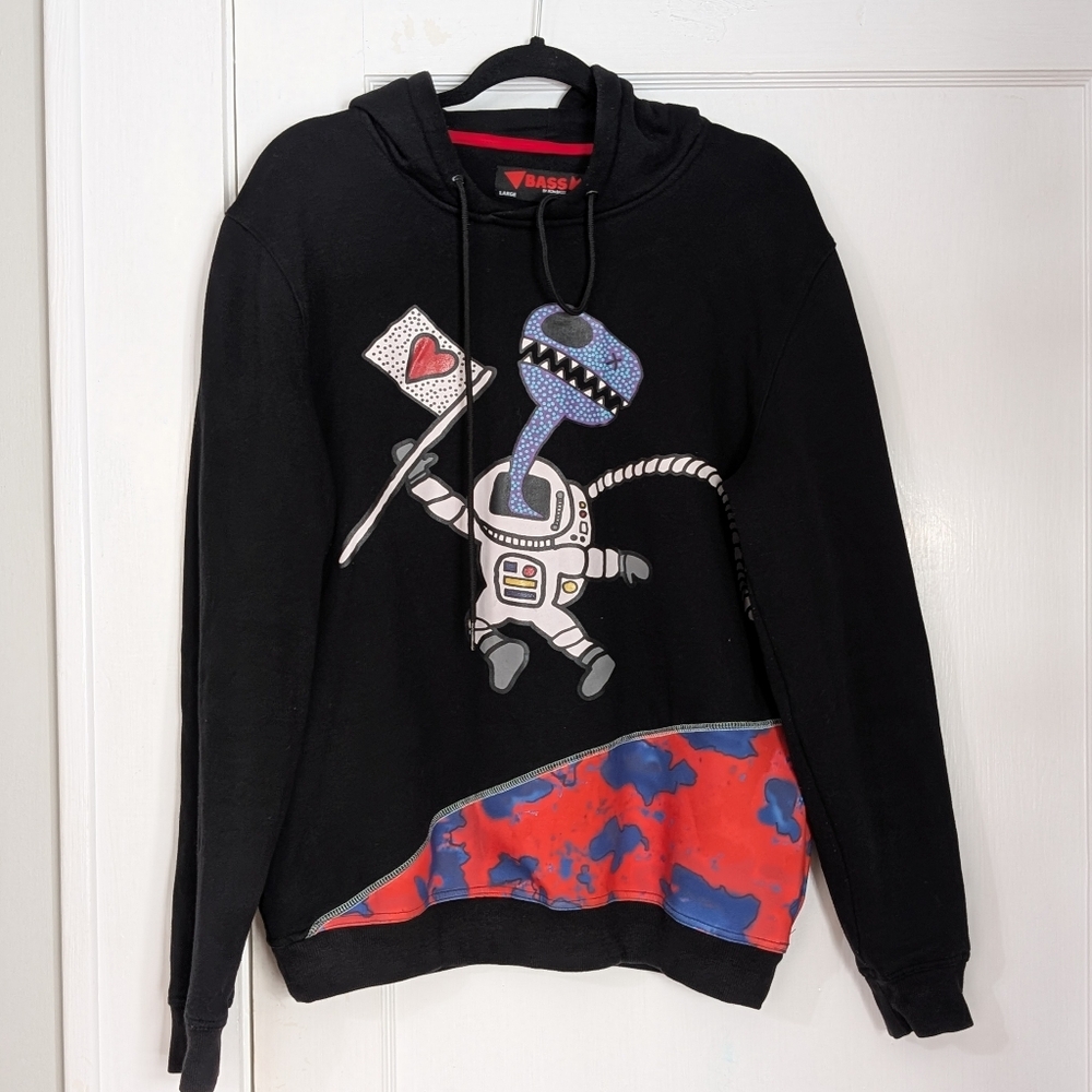 BASS by Ron Bass Astronaut Appliqué Hoodie | Men’s L | Black/Red/Blue